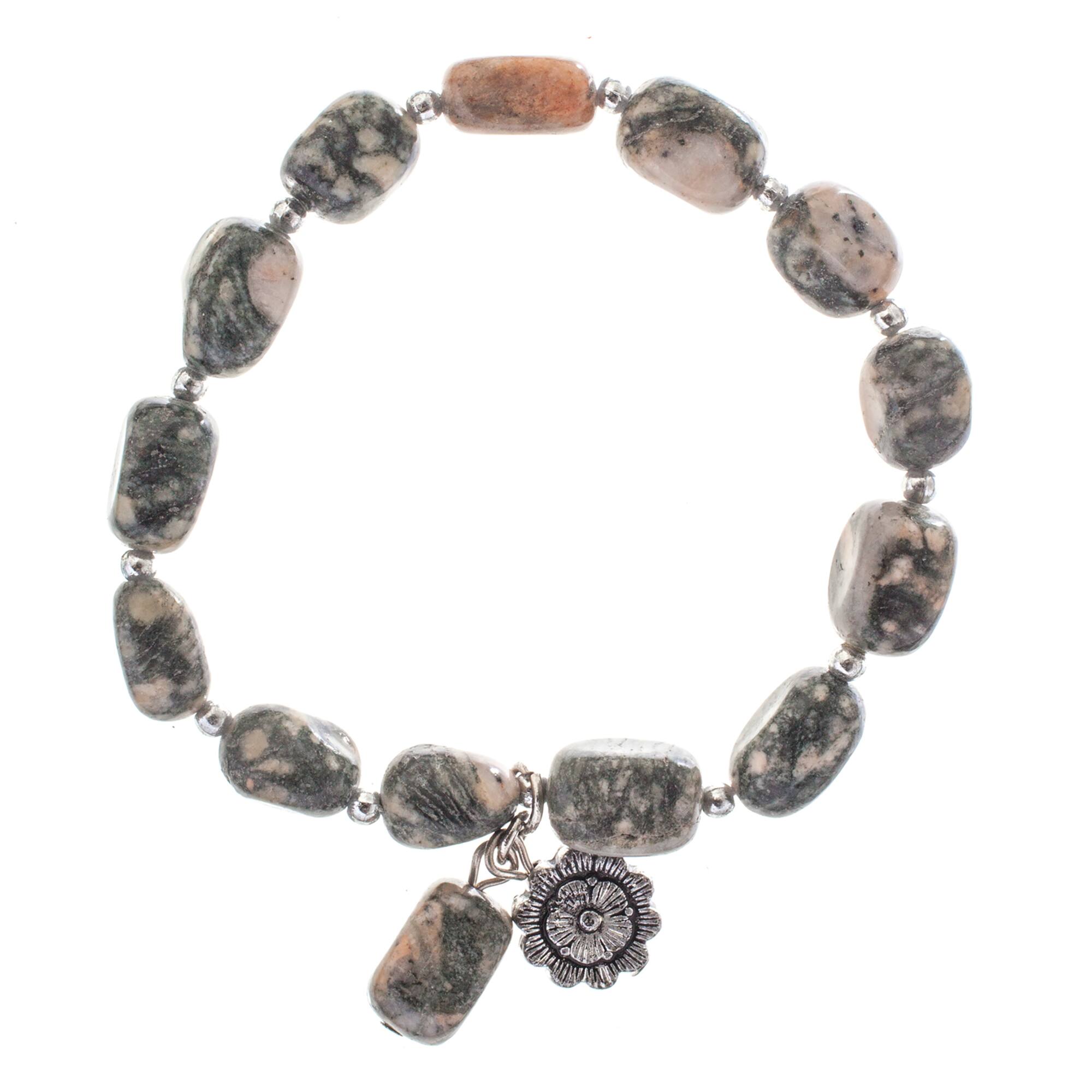 John Bead Jasper Natural Stone Bracelet with Flower Charm